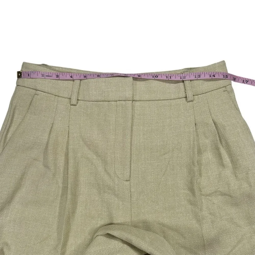 House of Harlow 1969 Textured Pleated Straight Leg Trouser Pants Sz 8 Sage Green